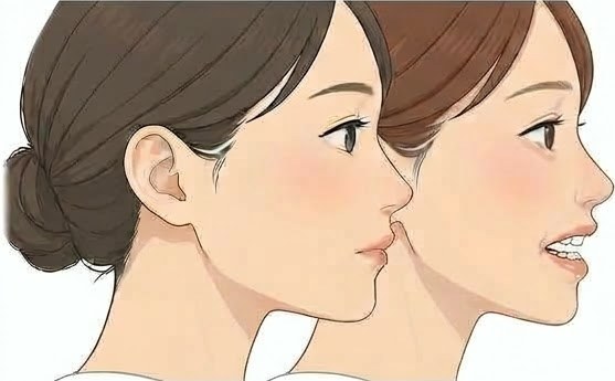 整った状態(左)と開咬(右)の横顔